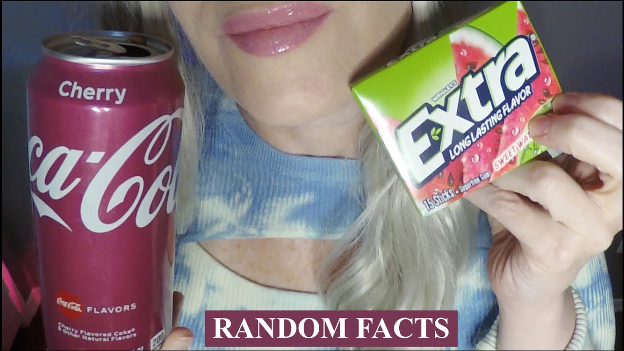 ASMR Gum Chewing, Trying Cherry Coca Cola, RANDOM FACTS | Whispered Binaural