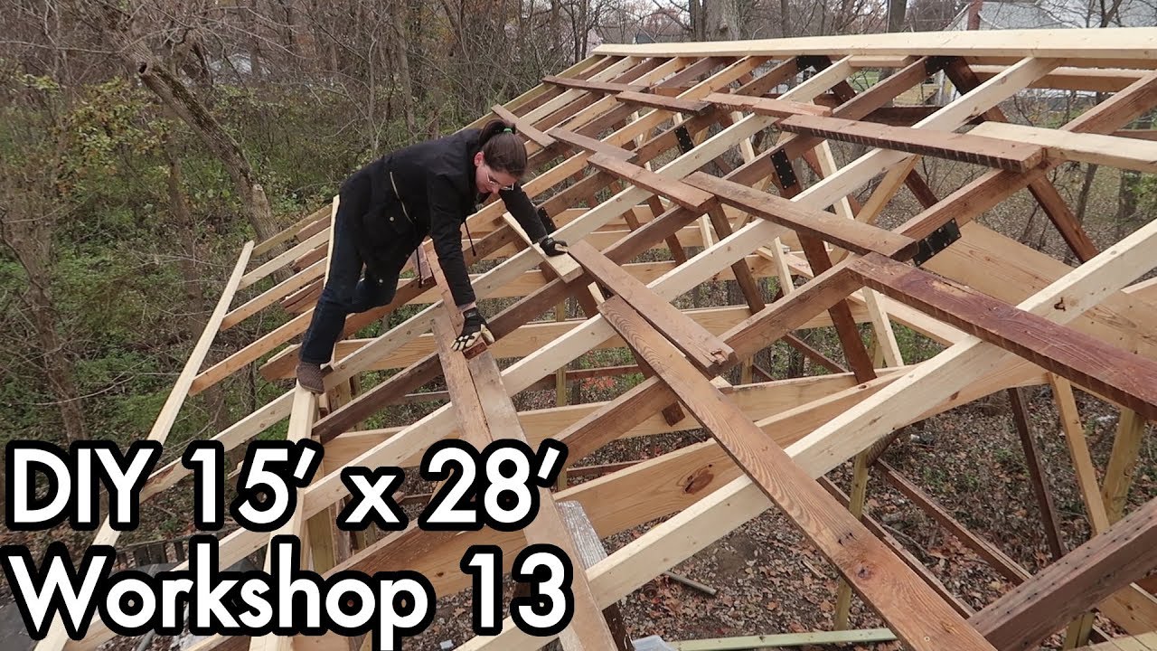 Building a 15'x28' (5mx9m) Workshop 13: Overhang, Roof Purlins
