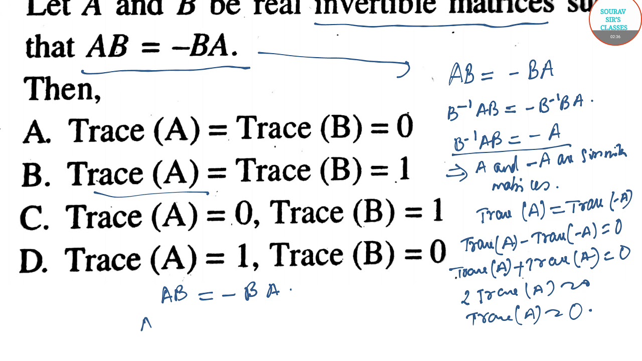 TRACE OF A MATRIX UGC NET ,MATHEMATICAL SCIENCES OBJECTIVE QUESTIONS ONLINE LECTURES