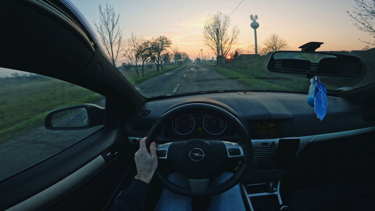Sunset drive countryside, abandoned beach | Opel Astra H panoramic POV drive | binaural audio
