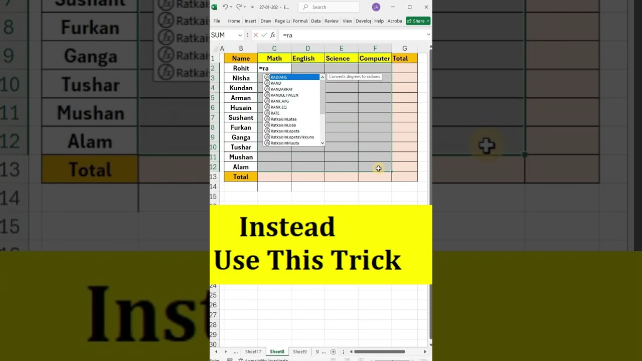 ✅How to create test data for Marksheet in excel 💯 😱 
