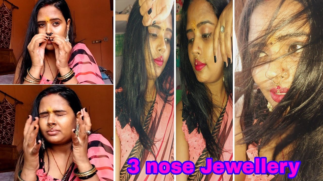 3 nose Jewellery,  Old type nose pin,Gold Nose Ring and Siptum Ring wear