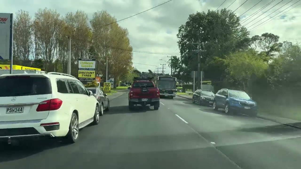 Drive from Takapuna to Glenfield Mall.  Auckland city, New Zealand.