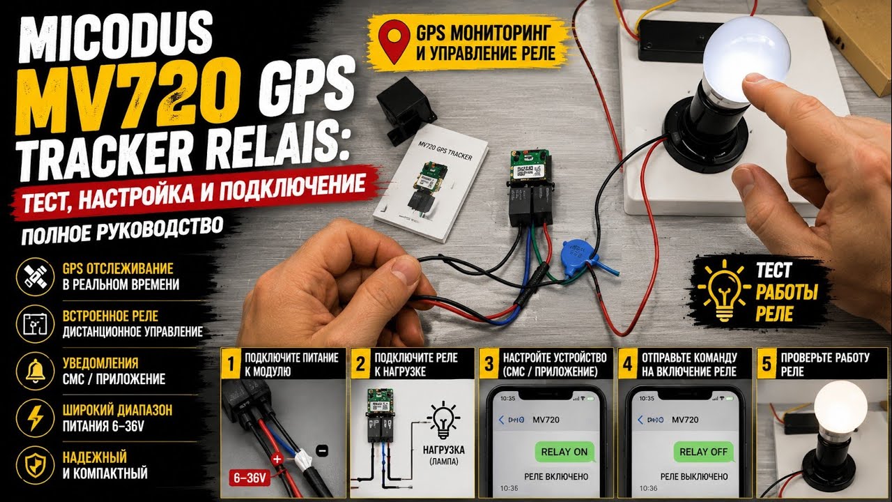 GPS трекер Micodus MV720 ТРЕКЕР РЕЛЕ обзор, настройка, подключение
