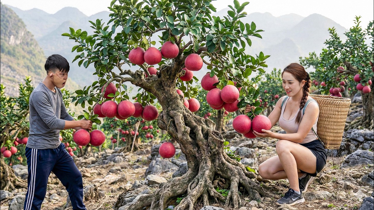 Harvesting Red Bonsai Pomelo – 365 Day Transformation | Sold Out at Village Market