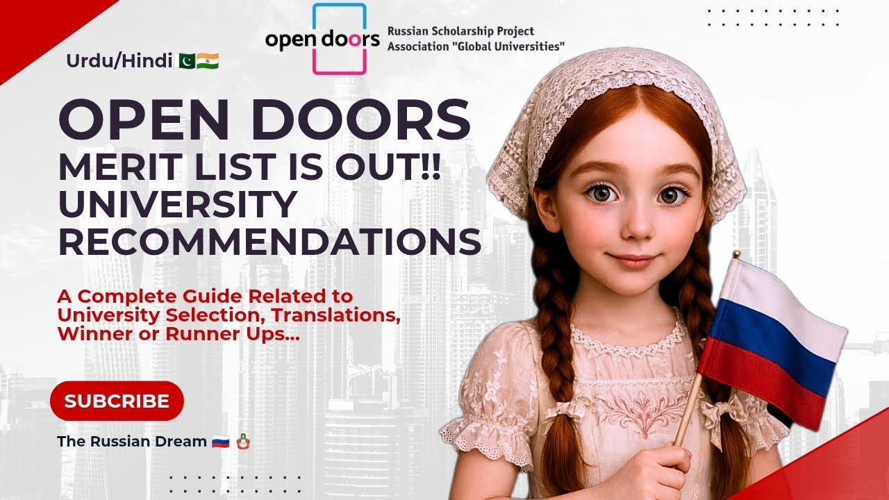 Open Doors Scholarship 2026🇷🇺|University Recommendation🏫|Deadline|Merit List Publish🎓|Urdu/Hindi🇵🇰🇮🇳