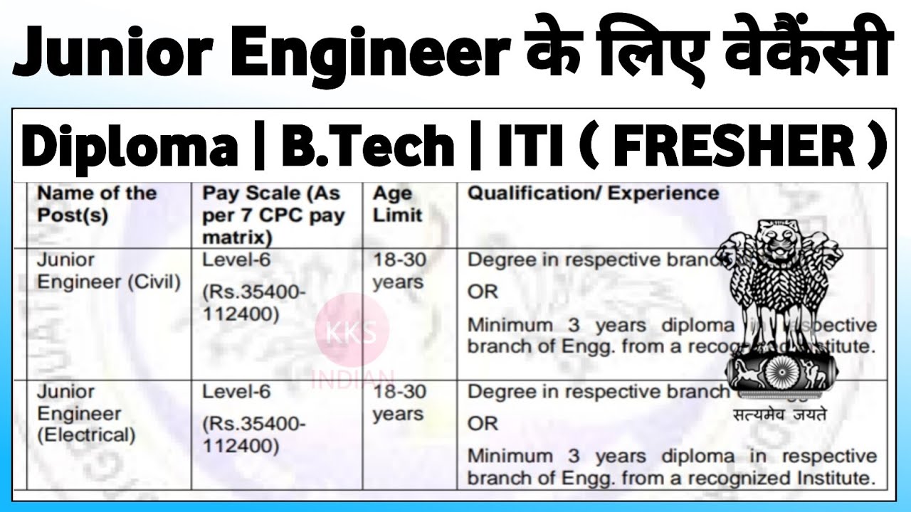 Junior Engineer Vacancy 2023 | DiplomaB.Tech ITI | No Fee Fresher Eligible | JE Recruitment 2023
