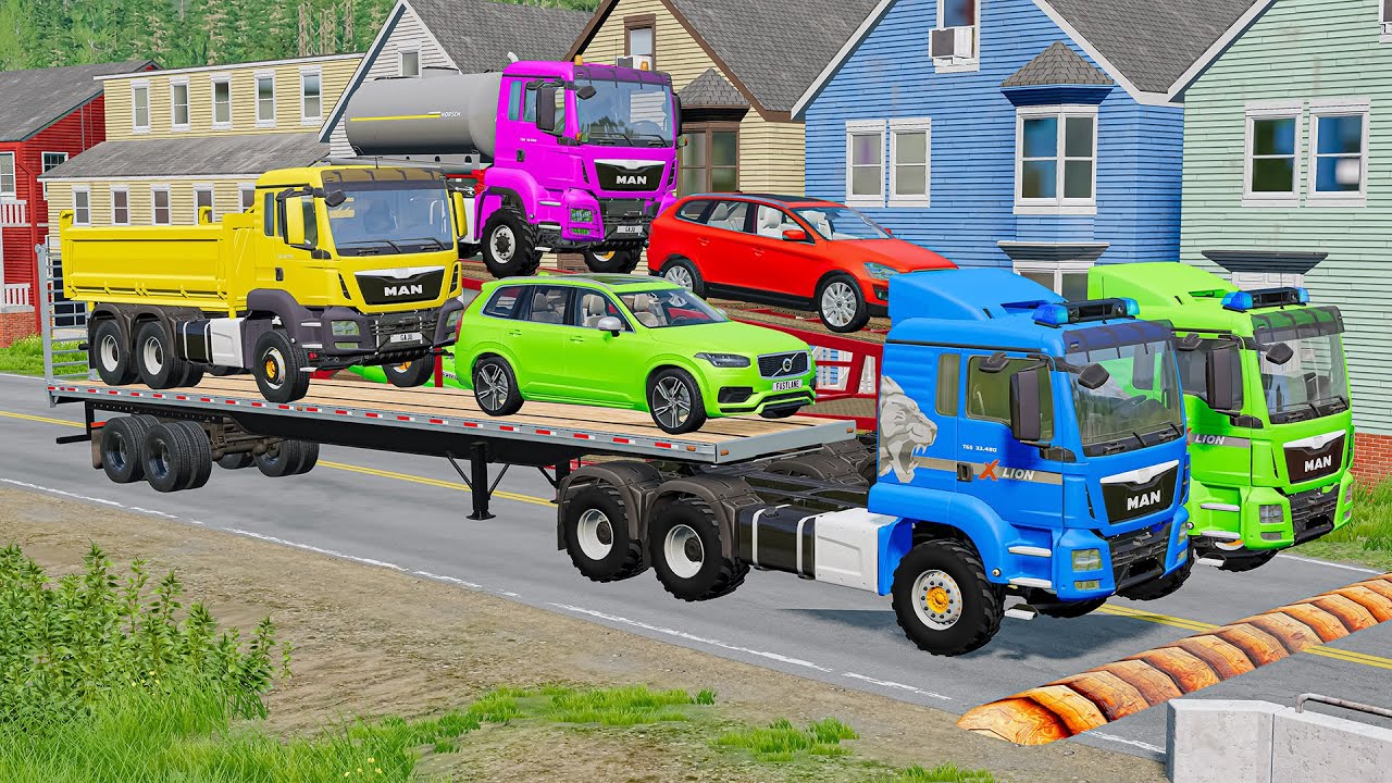 Flatbed Truck Mcqueen | Transportation with Truck - Pothole vs Car #18 - BeamNG.Drive
