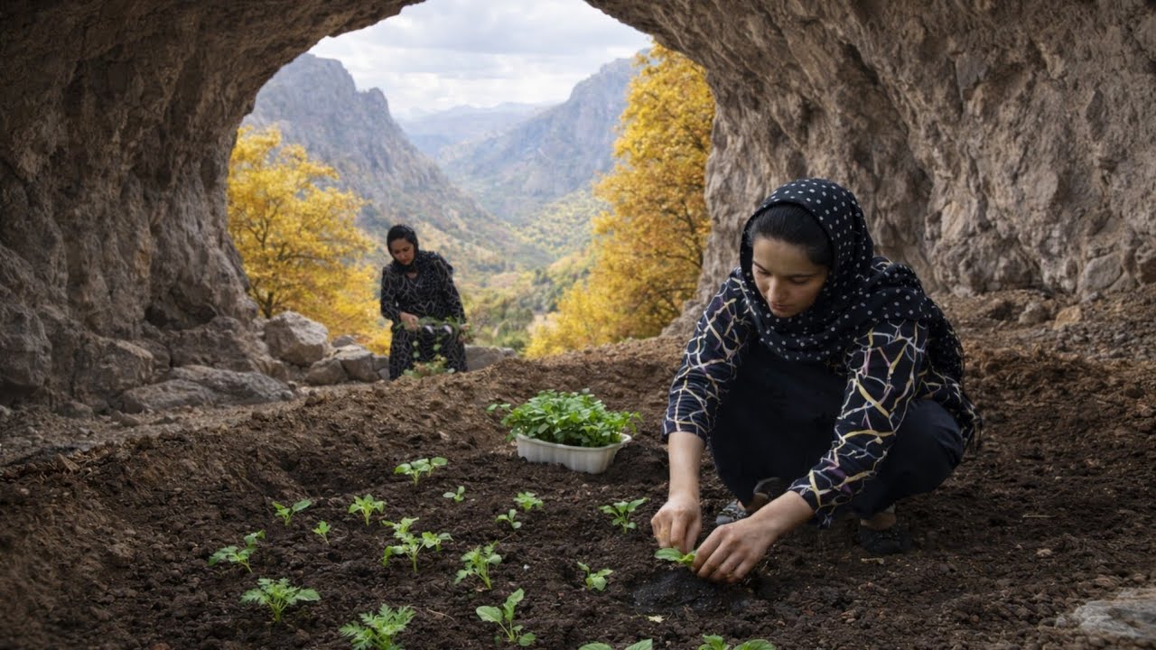 Mountain Cave Life 🏔️🏕️ | How Does a Cave Woman Plant Vegetable Seeds for Survival? 🌱