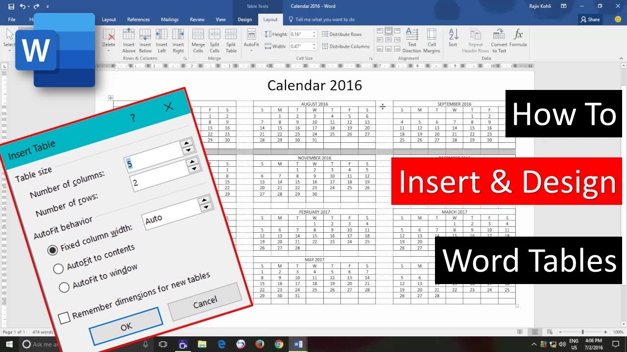 How To Calendar Design in Microsoft Word Tutorial - Lesson 45