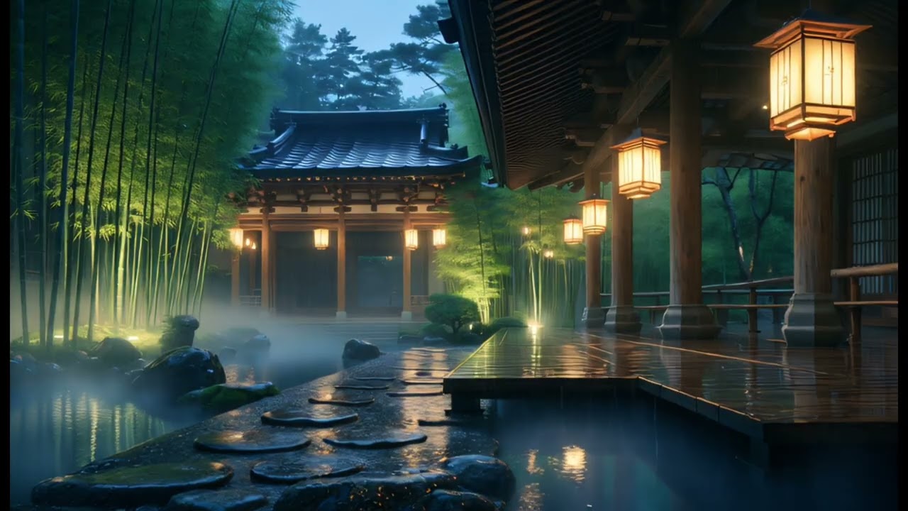 Lantern Rain at a Kyoto Temple | Peaceful Zen Garden Ambience