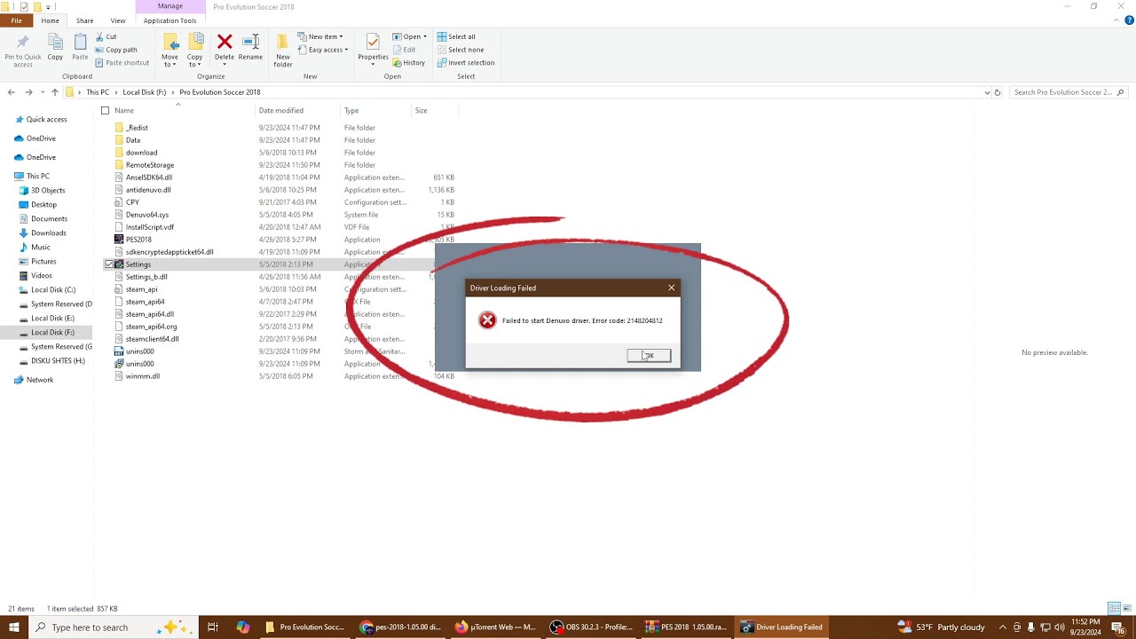 Failed to start Denuvo driver error code 2148204812