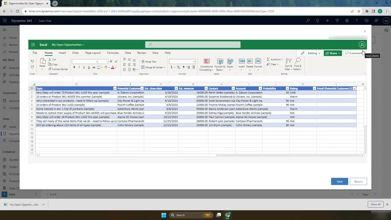 Export to Excel from Dynamics 365