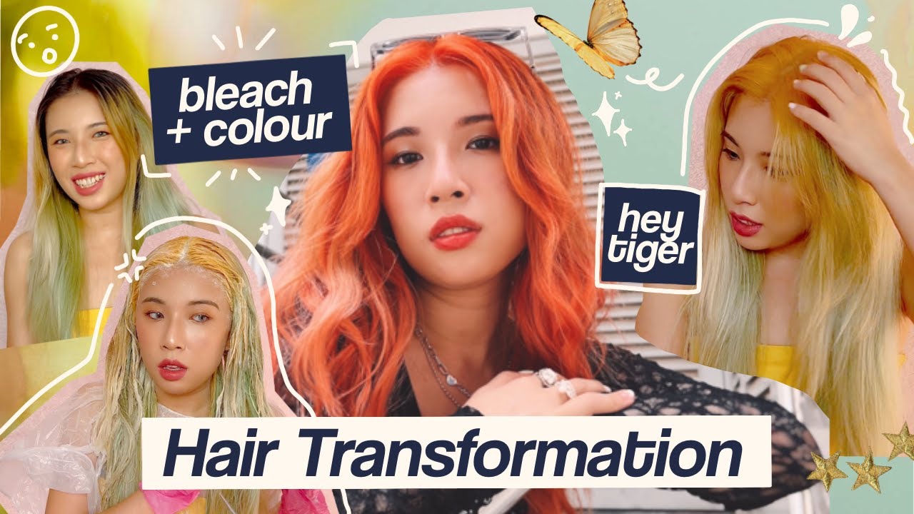 bleach & dye asian hair at home | touch up my roots and dyeing it orange | qwerky colour hair dyes