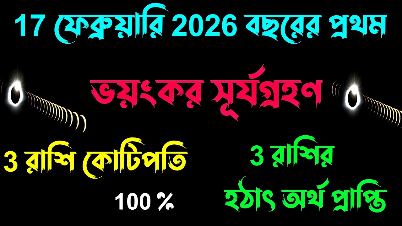 17 ফেব্রুয়ারি 2026 বছরের প্রথম ভয়ংকর সূর্যগ্রহণ 3 রাশি কোটিপতি ও 3 রাতের হঠাৎ অর্থপ্রাপ্তি ঘটবে।