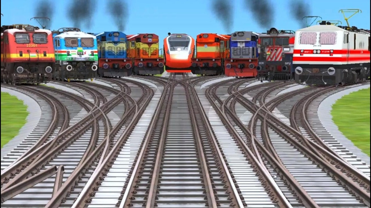Nine Realstic Trains Crossing Back To Back At Bumpy🥇 indian Railroad Tracks | indian railways games