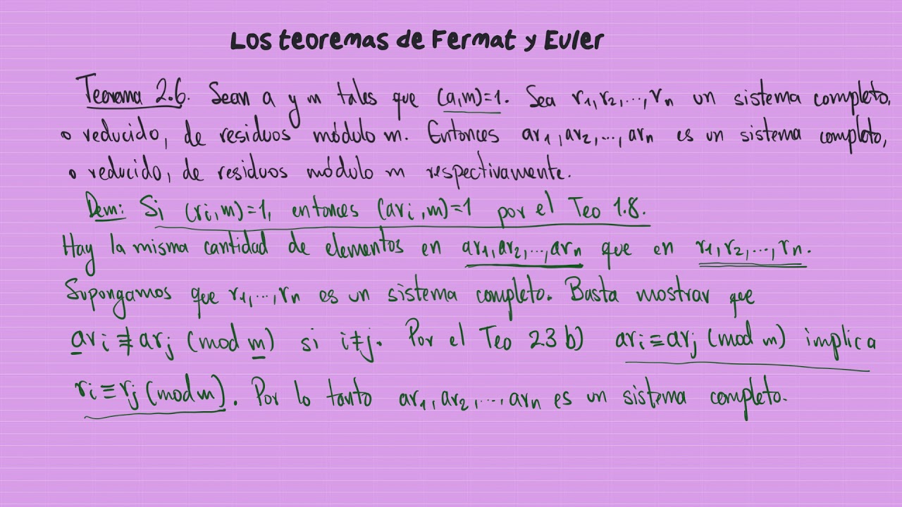 Los teoremas de Fermat y de Euler