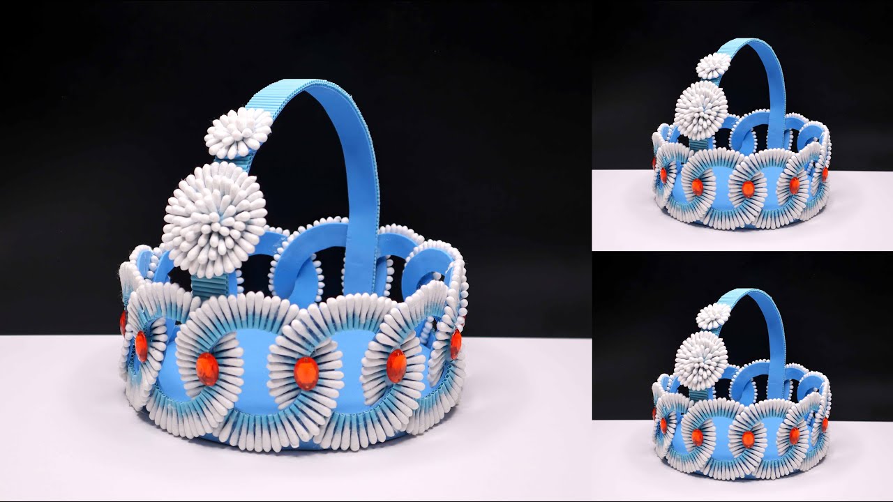 Cotton ear buds basket ideas | Basket craft ideas | Keranjang serbaguna dari cotton buds
