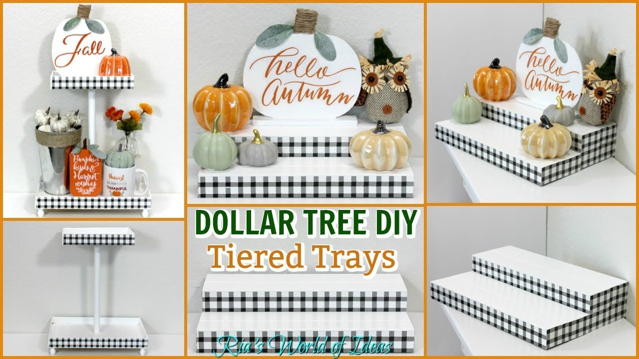 DOLLAR TREE DIY BUFFALO CHECK PLAID TIERED TRAYS | FARMHOUSE STYLE