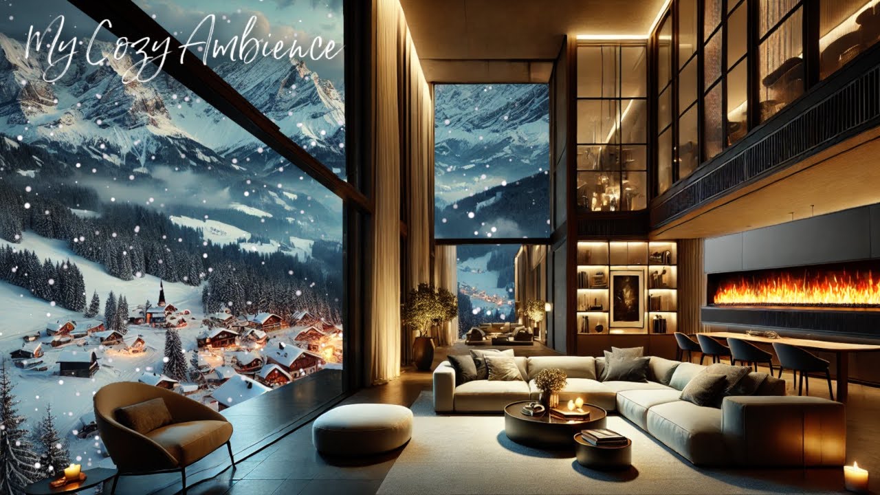 Tranquil Winter Escape | Serene Winter View & Cozy Fireplace Sounds