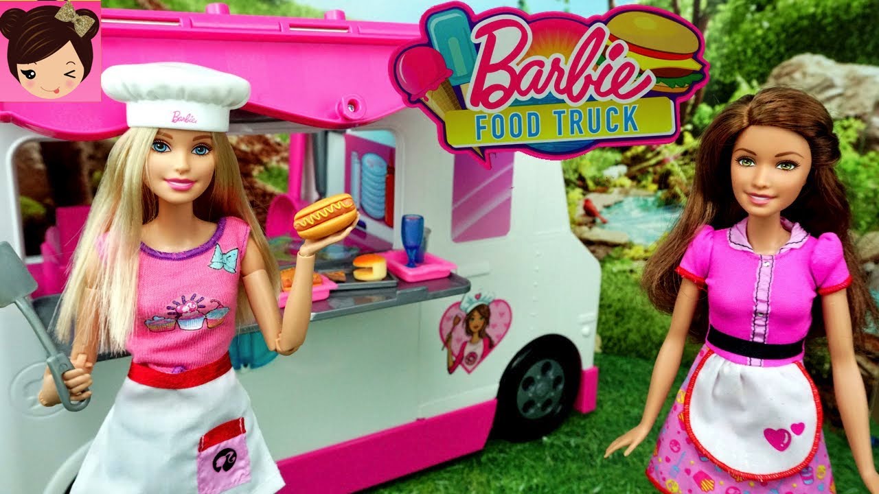 Barbie Food Truck Fast Food Work Routine - Play Toy Food With Elsa Spiderman Miraculous Dolls