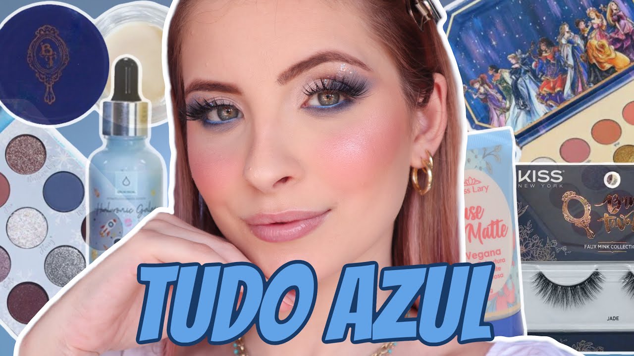 DESAFIO MAQUIAGEM SÓ COM PRODUTOS NA COR AZUL!! | FERNANDA TUMAS