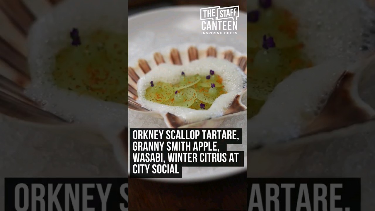 Michelin Star Orkney scallop tartare, Granny Smith apple, wasabi, winter citrus at City Social