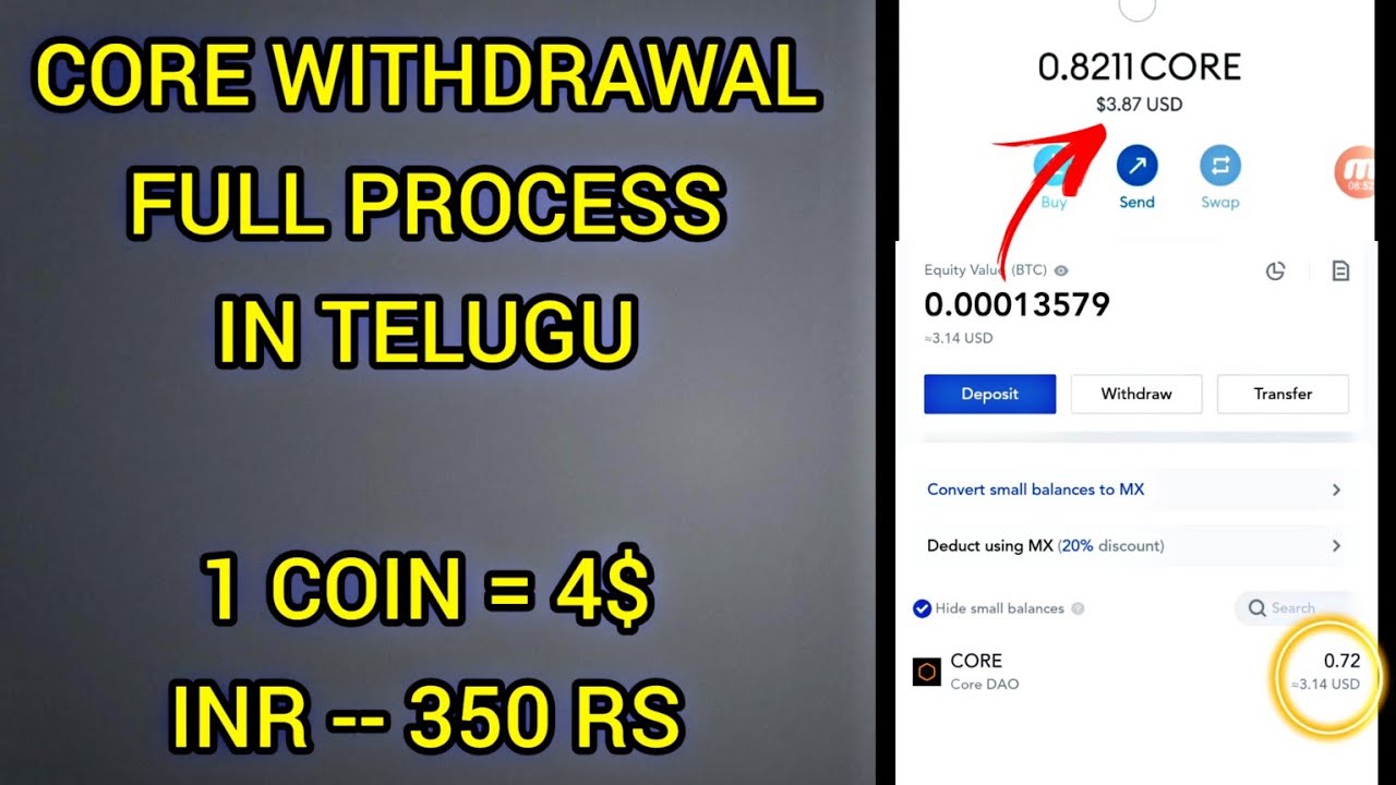 Core Coin Live Withdraw Process In Telugu ||  1 Core $4