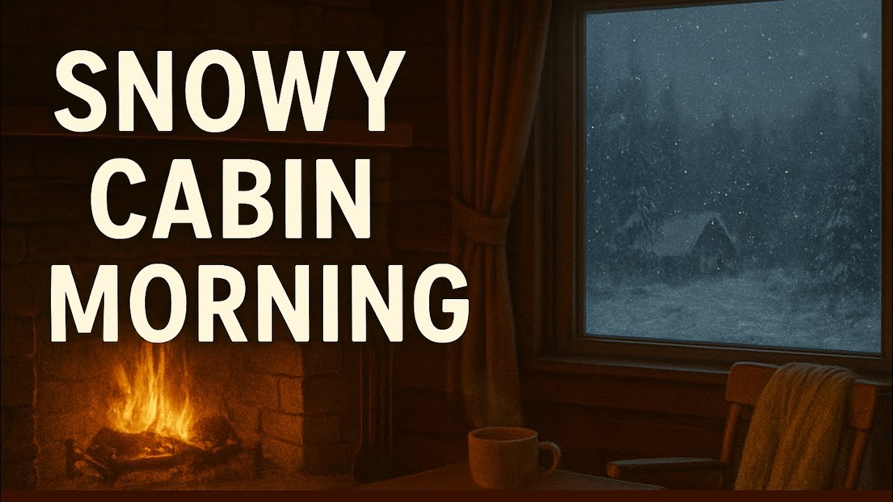 Snowy Cabin Morning • Gentle Fireplace & Winter Ambience