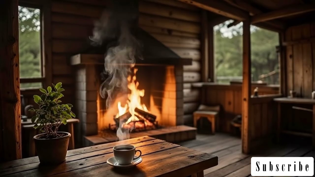 3h Rustic Cabin Café ☕🔥 Warm Jazz & Lo-Fi Beats by the Fireplace