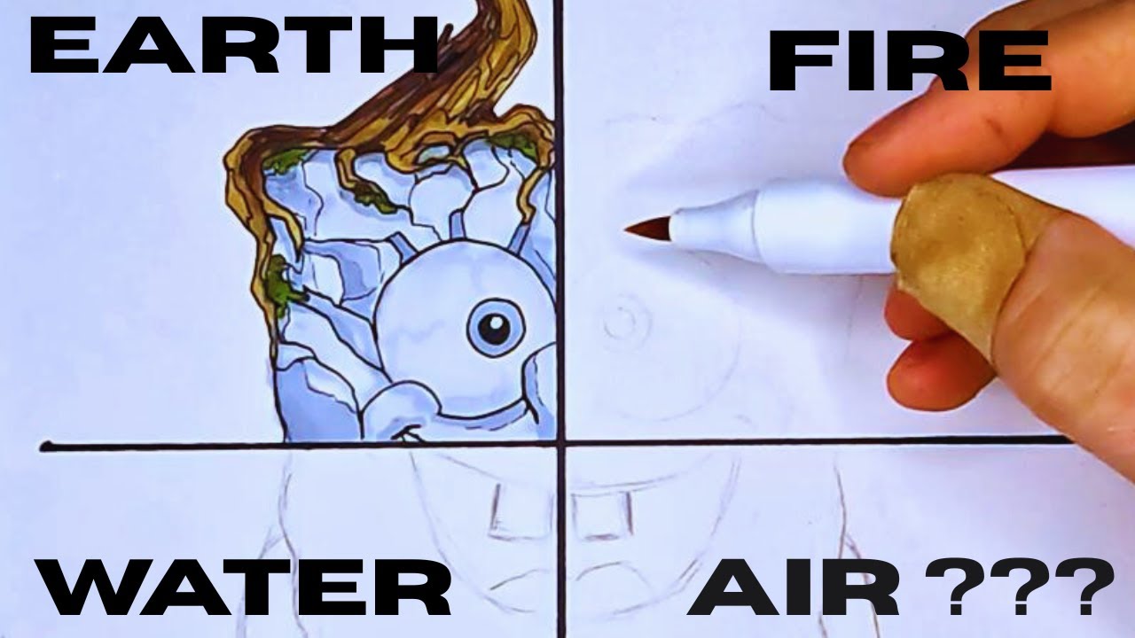 Drawing Spongebob in 4 Different Art Styles (4 Elements)