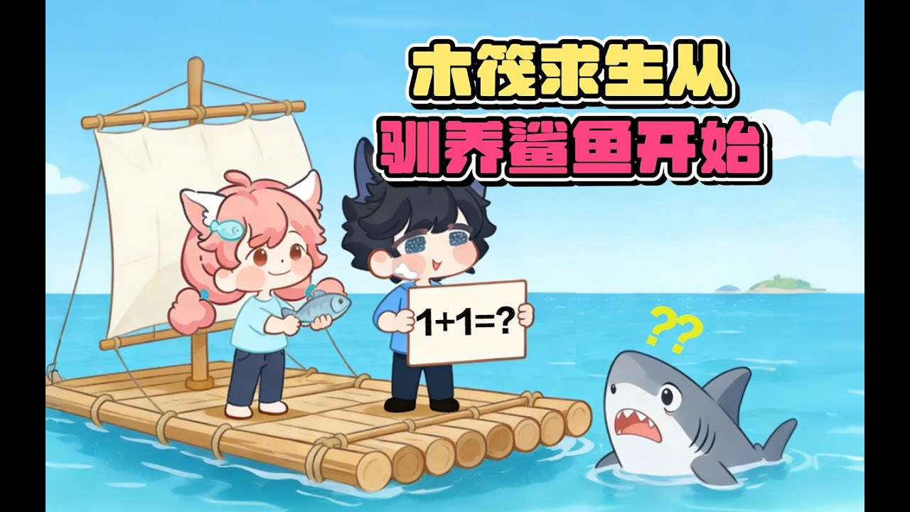 同时面对两条鲨鱼队友都不够吃了【木筏求生】02双人实况