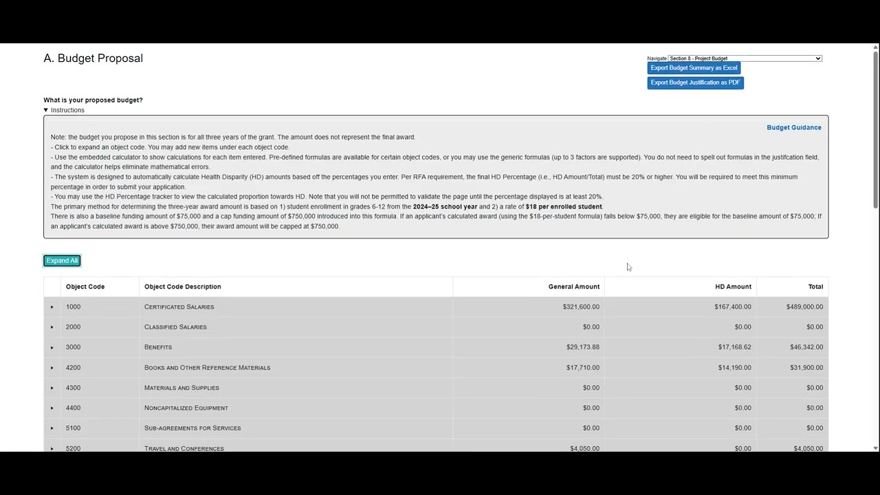 TPYE Grant: Section 8 - Budget