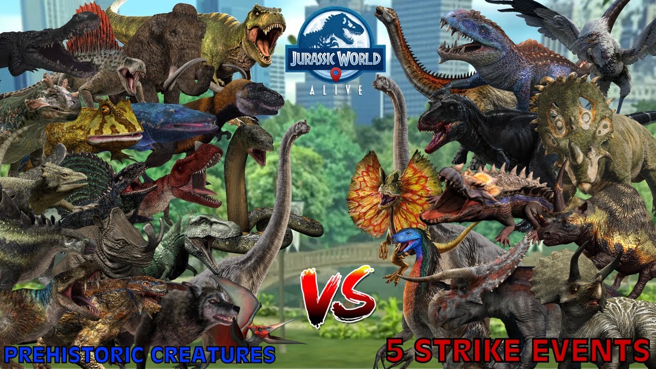 Prehistoric Creatures vs 5 Strike Events - Jurassic World Alive