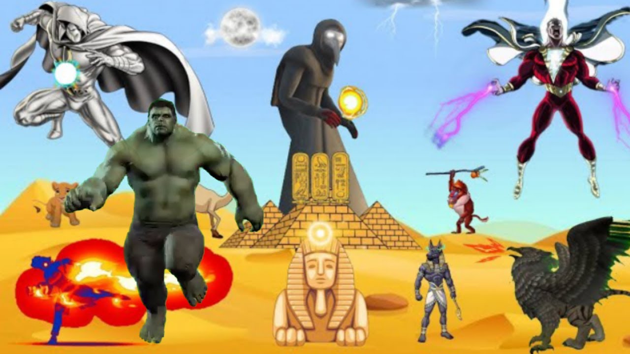 مون نايت والبطل الخارق هالك وسبايدرمان وسيمبا بوابه زمانيه لعصر الفراعنه @Emyenimation