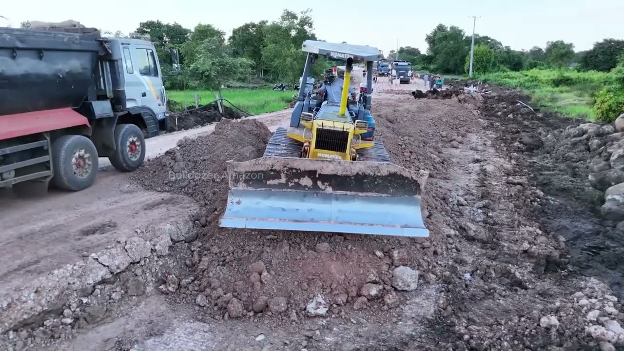 Upgrade Base! Village Road Building by Komatsu Dozer Powerful Soil Work Clearing Soil for New Road