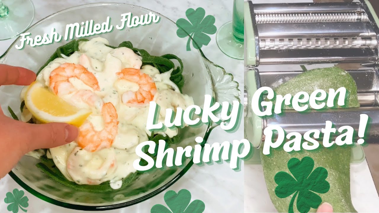 St. Patrick's Day Retro Emerald Spinach Pasta with Shrimp Cream Sauce – 1950s Glam!