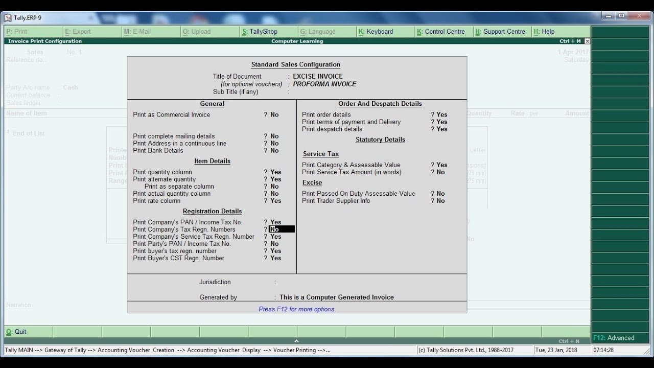 Disable Tin Number in Print in Tally ERP in Hindi