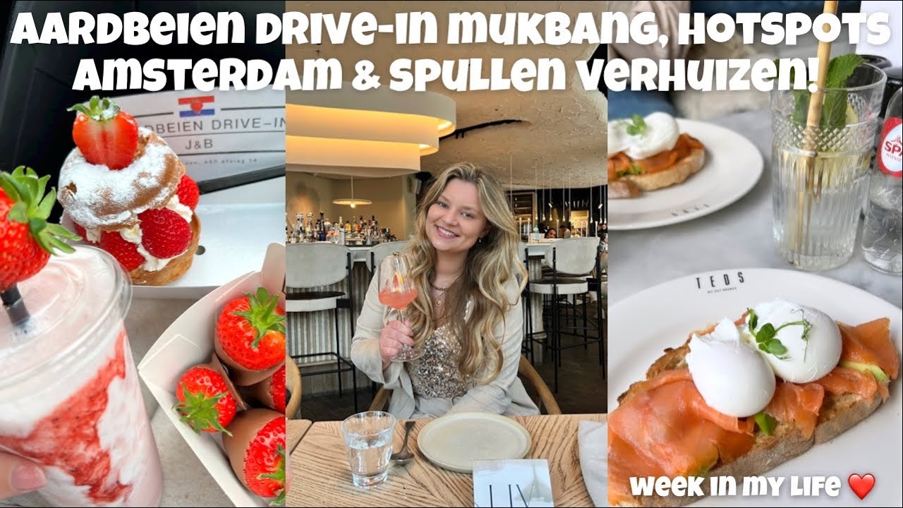 AARDBEIEN DRIVE-IN MUKBANG 🍓, HOTSPOTS AMSTERDAM & SPULLEN VERHUIZEN | Joyce Rikken