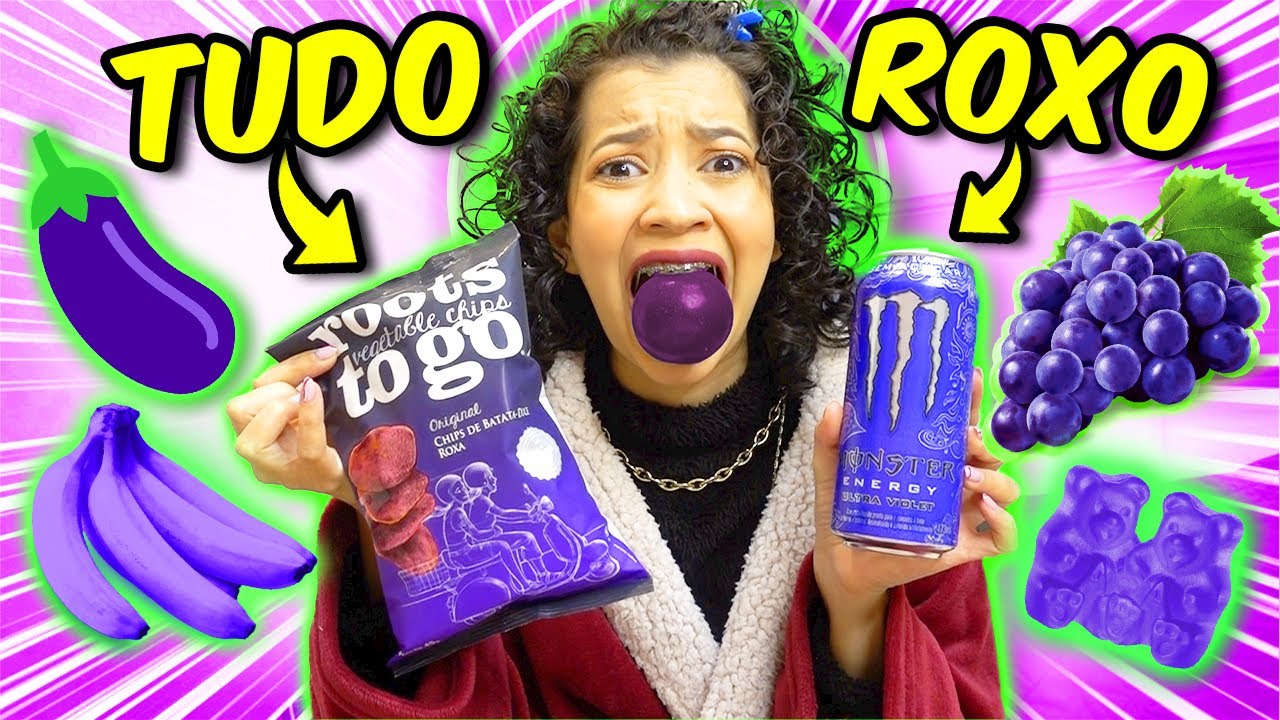 UM DIA INTEIRO COMENDO SÓ COMIDAS ROXAS! (24 Horas!)