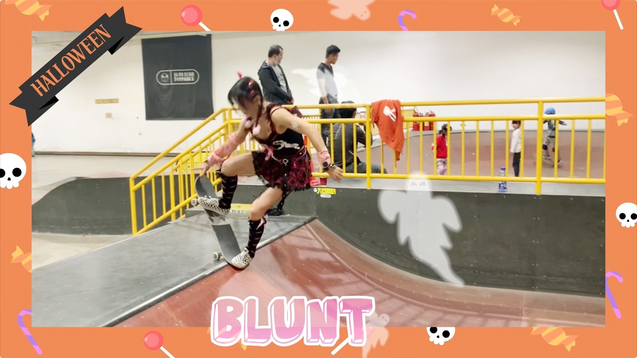A demon, skating a mini ramp