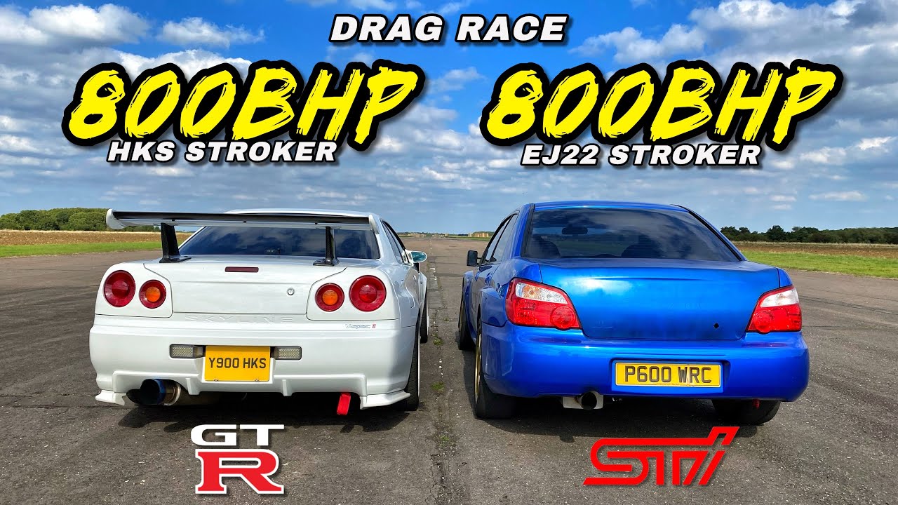 ENDS BADLY.. 800HP R34 NISSAN GTR v 800HP SUBARU IMPREZA WRX STI