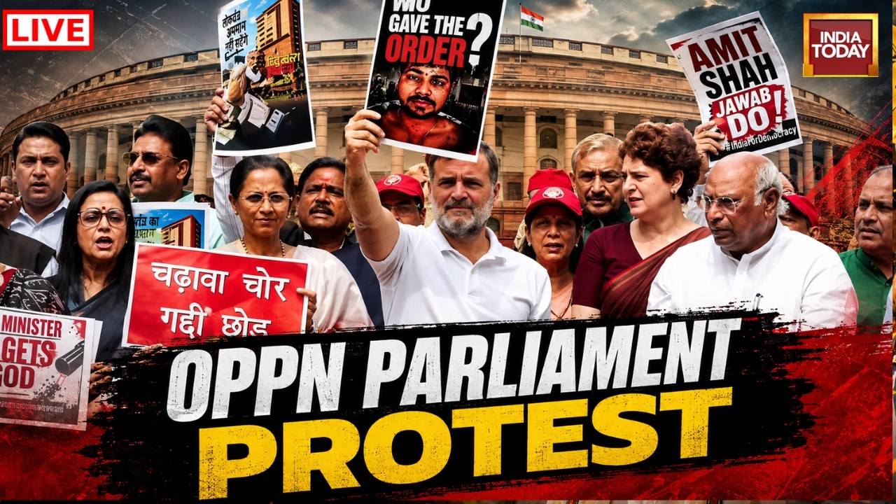 LIVE: Oppn Hold Protest Against Amit Shah At Parliament | Rahul Leads Protest | Rahul Vs Modi Govt