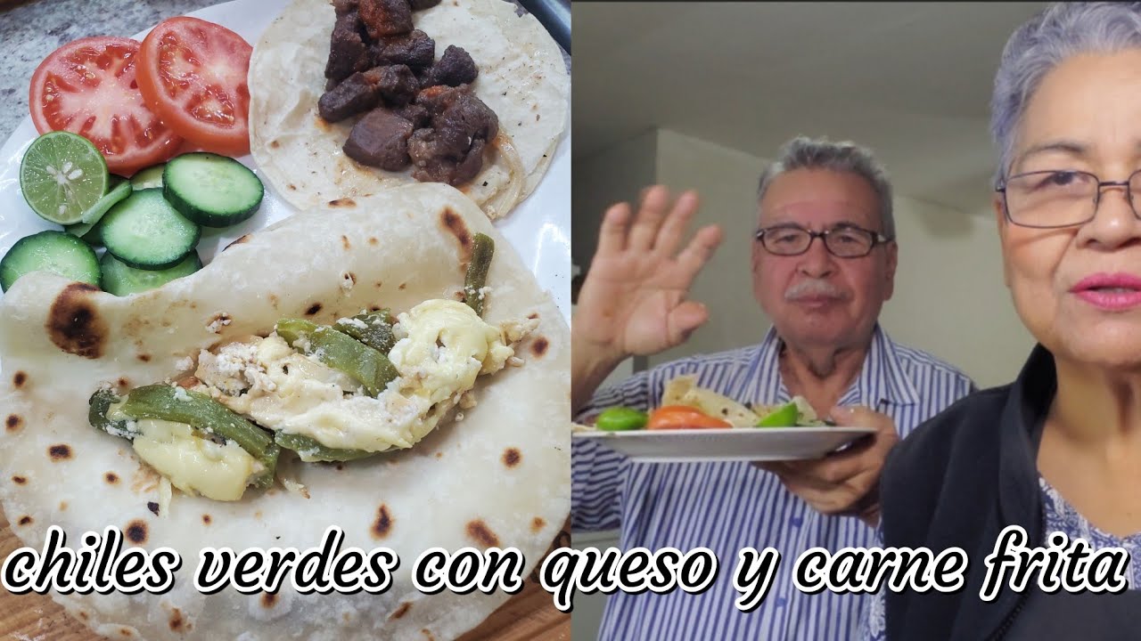 ! Chiles verdes con requeson  y queso , carne frita  , riquísimos! 😋🥩🧀🫑🌮| Cocina Tutuli 