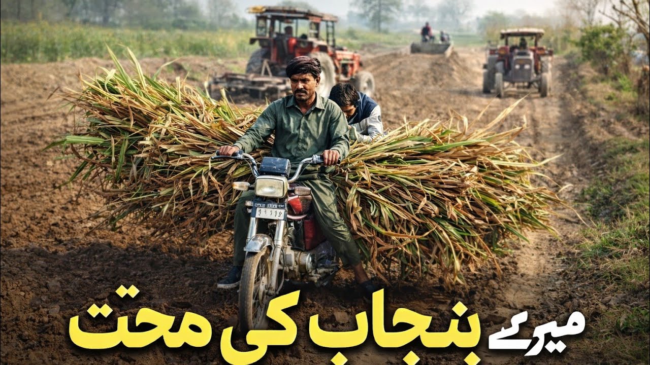 میرے پنجاب کی گاؤں والی زندگی | موٹر سائیکل پر چارہ | کسان کی محنت