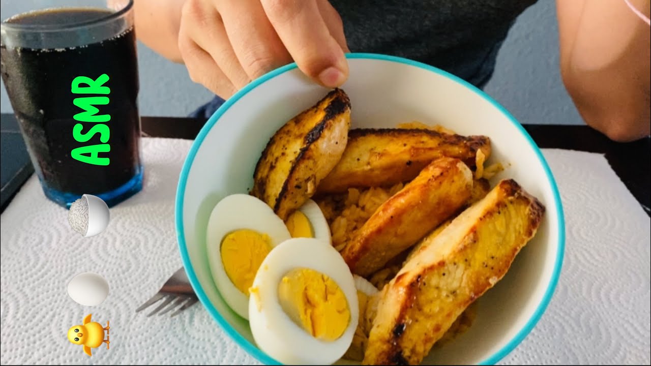 ASMR COMIENDO POLLO 🐥 HUEVO 🥚 Y ARROZ 🍚 (NUEVA INTRO)