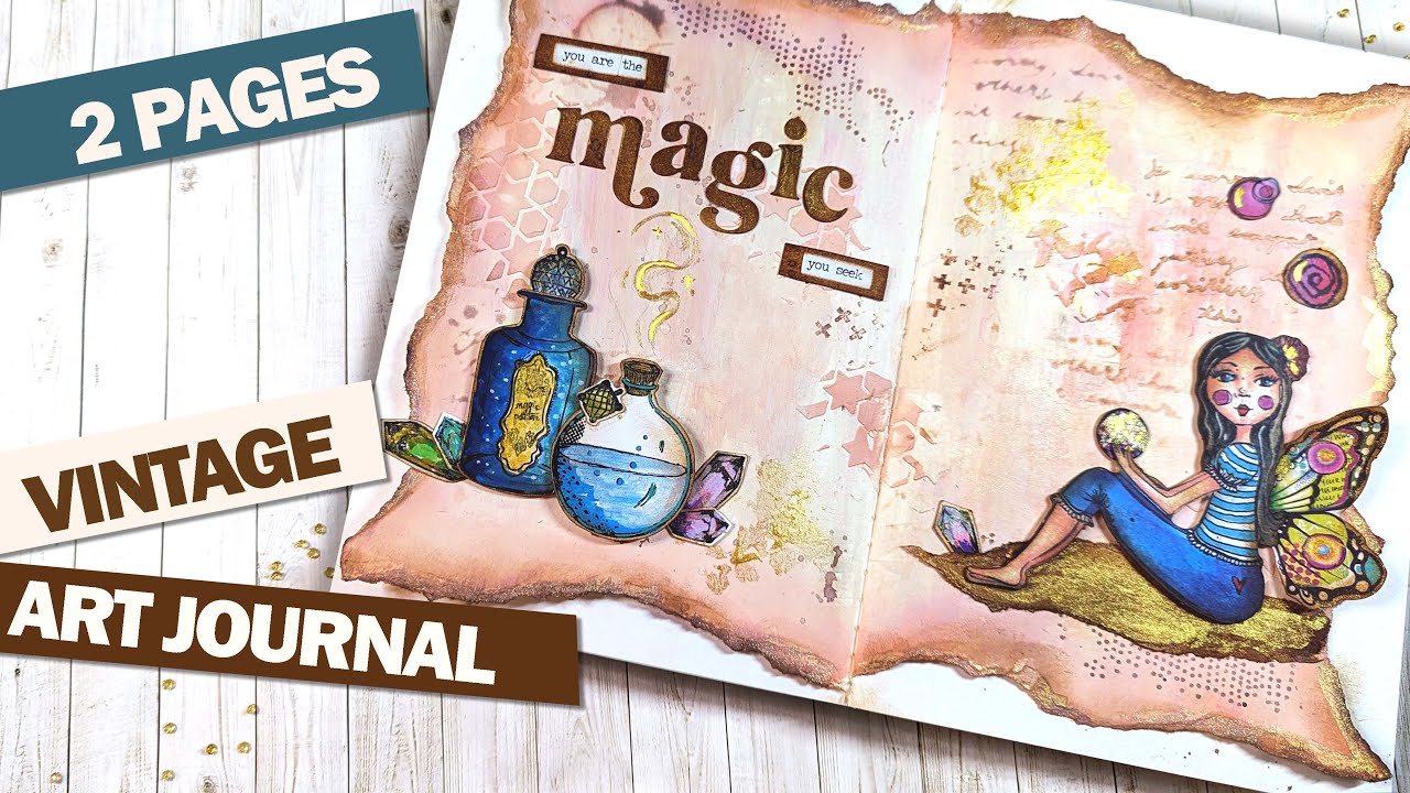 VINTAGE Art Journal - 2 Page Layout - Mixed Media - Art by Marlene