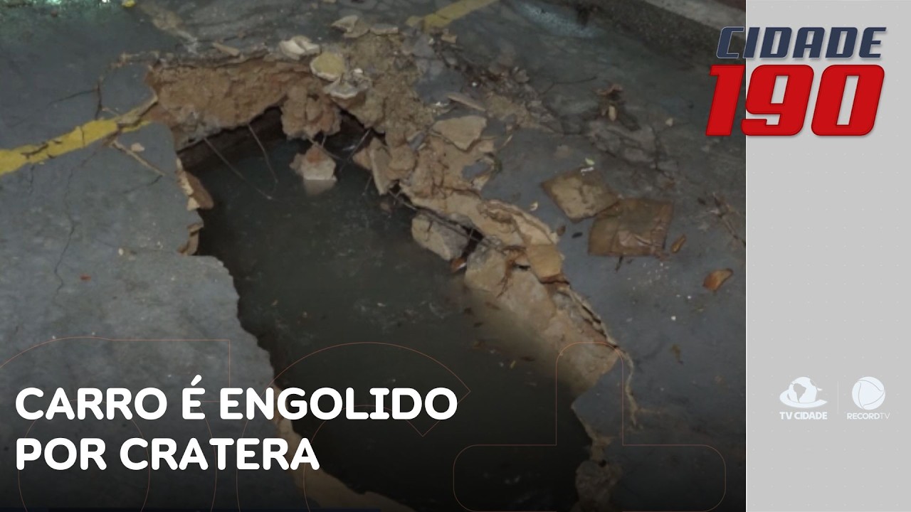 Carro é engolido por cratera em estacionamento de loja na capital | Cidade 190
