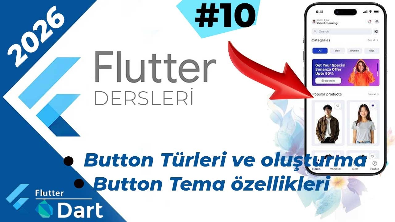 Flutter ile Mobil Uygulama Geliştirme 2026 | Temel Button Türleri ve Oluşturma Stil verme