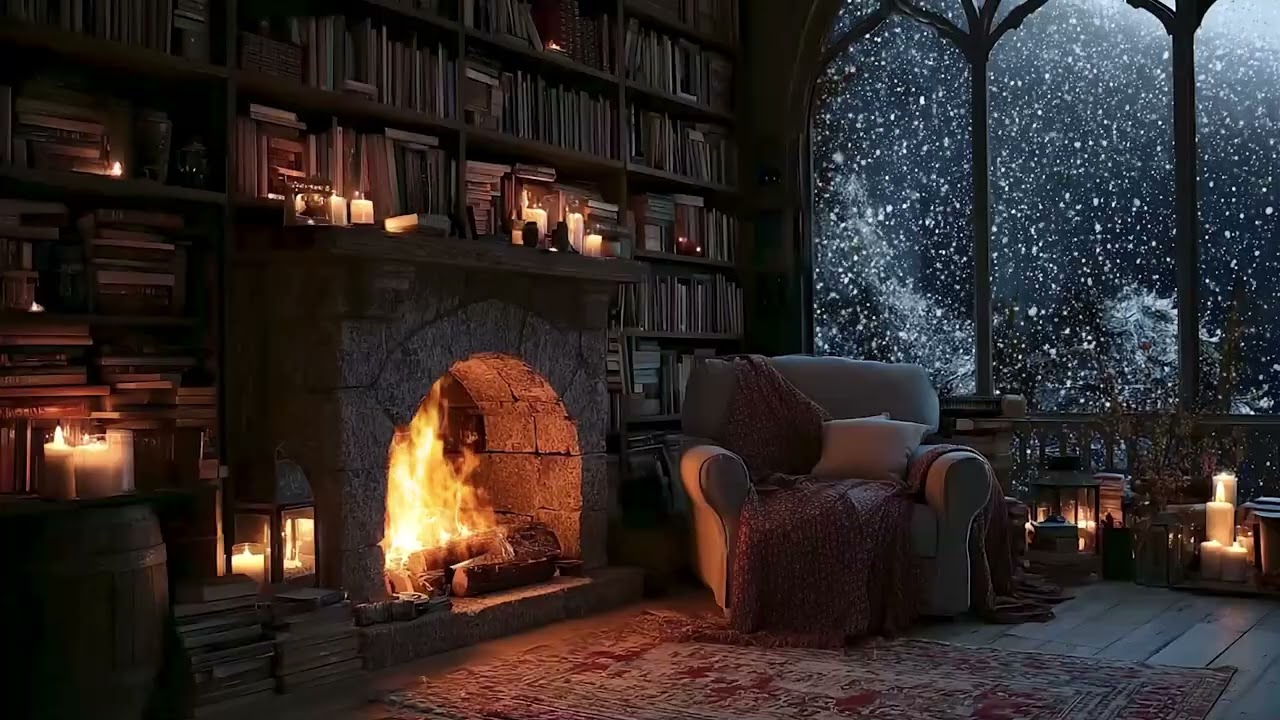 Cozy Fireplace with Snow Outside 🔥❄️ | Calm Winter Ambience for Sleep